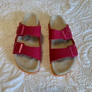Birkenstock Arizona Wool Felt Sandals - Pink/Orange - Size 39